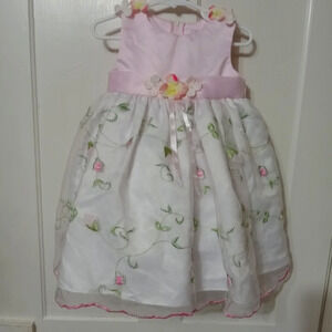 Rare Editions Pink & White Floral Formal/Special Occasion Dress 2T